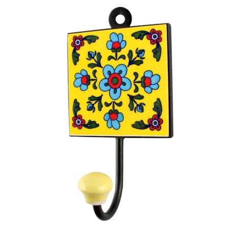 Turquoise Tiny Flower Ceramic Tile Wall Hook Online
